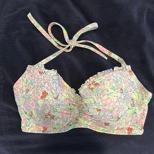 Victoria's Secret Bikini Top Size 32 DD Floral Ruffled Halter Tie
